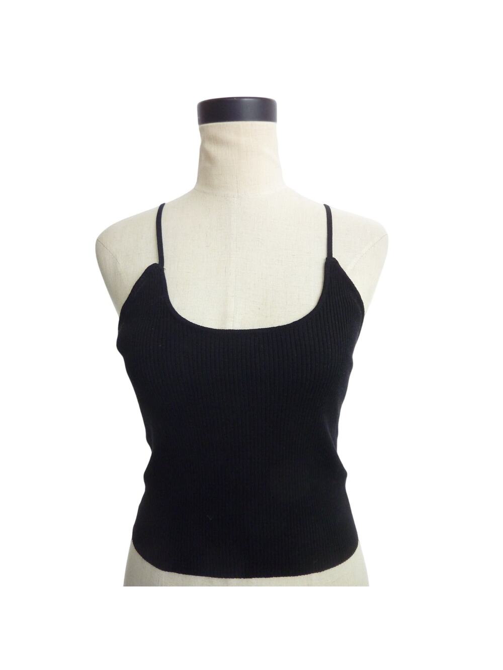 Zara Black Ribbed Tank Strappy Top S